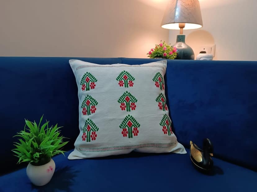 Luxury Hand Embroidered Decorative Throw Pillow Cover with intricate floral patterns and vibrant colors view 2