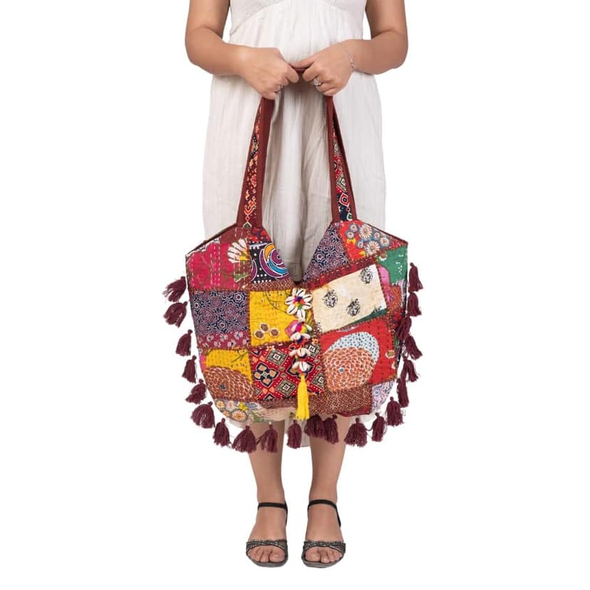 PREET SPICE Rajasthani Patchwork Bohemian Tote Bag, Shoulder Handbag for Women view 2
