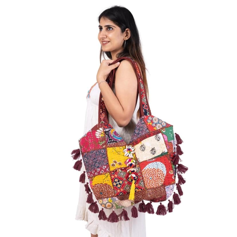 PREET SPICE Rajasthani Patchwork Bohemian Tote Bag, Shoulder Handbag for Women view 7