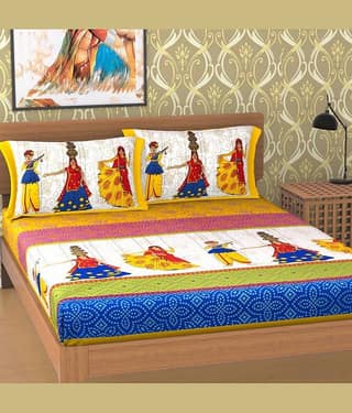 Cosito Cotton 1 Double Bedsheet with 2 Pillow Covers ( Multicolor )
