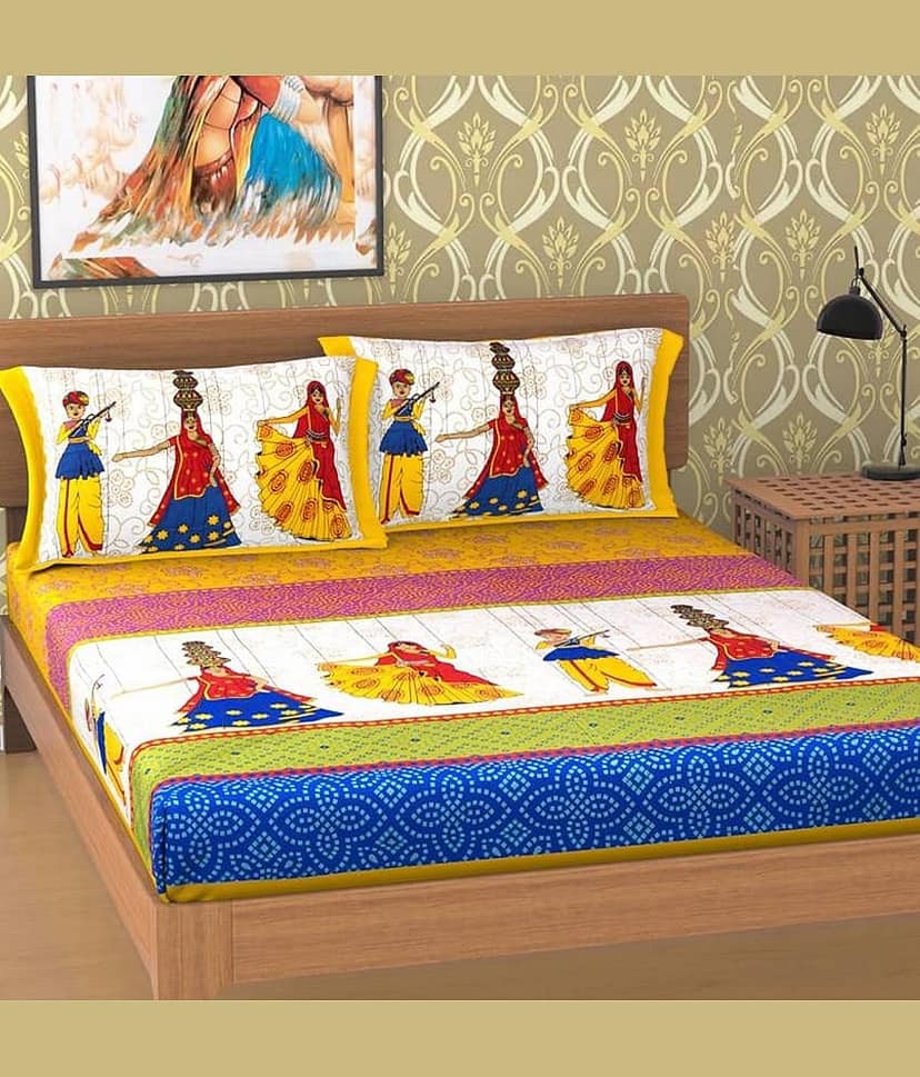 Cosito Cotton 1 Double Bedsheet with 2 Pillow Covers ( Multicolor )