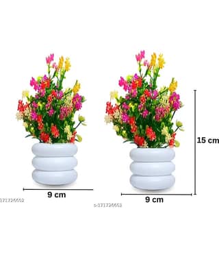 zonezer Set of 2 fancy artificial flowers plant for home temple decoration good quality Multicolor Sunflower Artificial Flower with Pot (18 cm, Pack of 2, Flower with Basket)