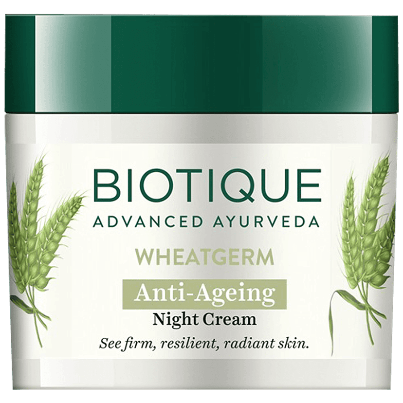 Biotique Anti-Ageing Night Cream - Wheat Germ, Reduce Fine Lines, Lightening Dark Spots, 50 G Carton