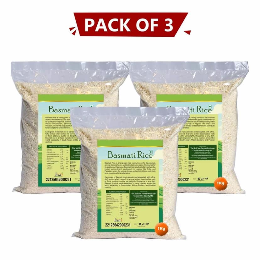 Basmati Rice 1 Kg, Extra Long Grain, Pack of 3 view 2