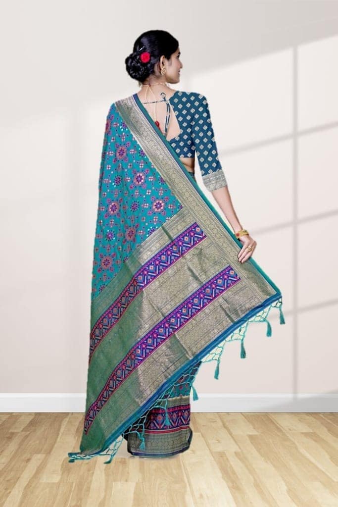 Rama Green Patola Silk Saree view 2