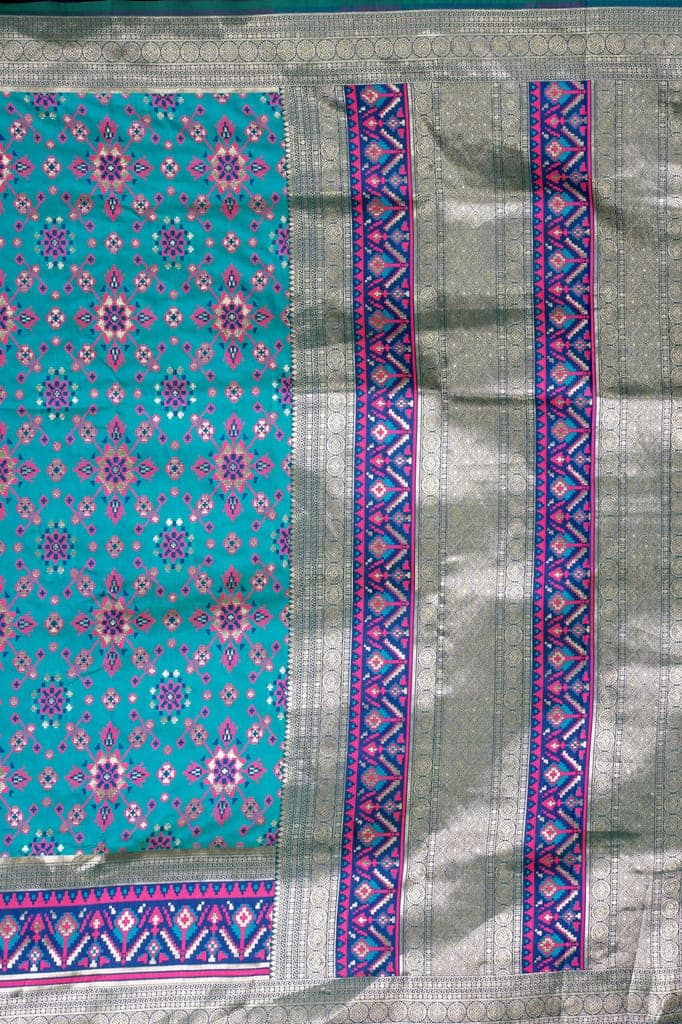 Rama Green Patola Silk Saree view 4