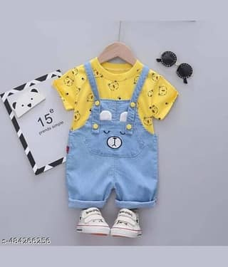 ODIMENT Pack of 1 Boys Cotton Blend T-Shirt & Dungarees Set ( Multi )