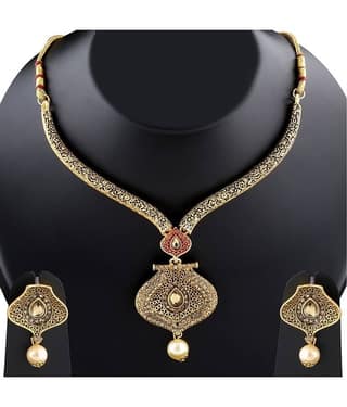 Silver Shine Alloy Golden Contemporary Contemporary/Fashion Antique Necklaces Set