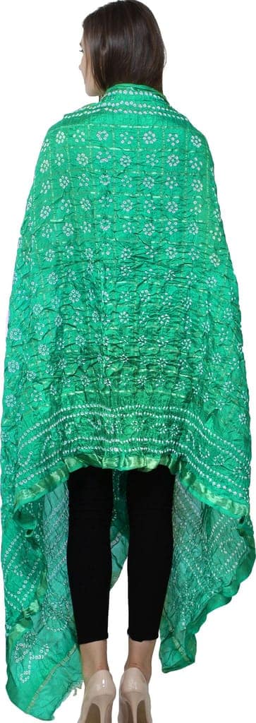 Golf-Green Bandhani Tie-Dye Gharchola Dupatta from Jodhpur with Golden Thread Weave view 3