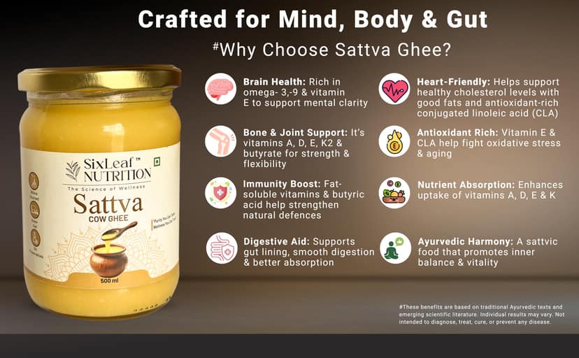 SixLeaf Sattva Cow Ghee 500 ml (Pack of 2) view 8