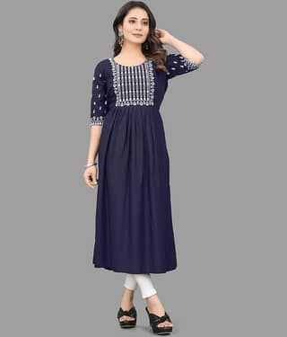 QPEEZ - Blue Rayon Women's Nayra Kurti ( Pack of 1 )