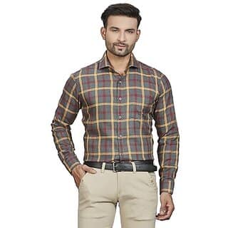 DUKUL Men's Long Sleeve Formal Classic Check Print Shirt | Regular Fit | Stylish & Comfortable | Soft Cotton | Machine Washable | Perfect for Business & Office