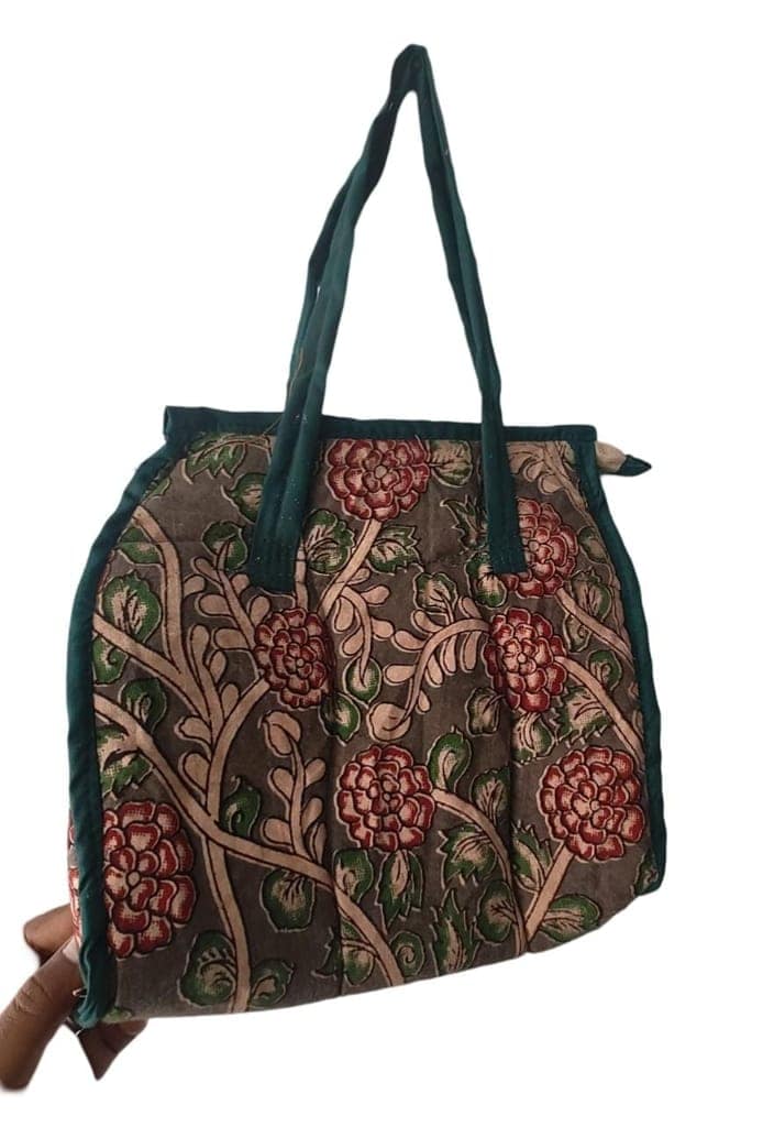 KALANKARI Hand Embroidered Cotton Tote Bag with Floral Print view 4