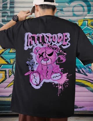 SCOTT FINCHER Men's Attitude Bear Oversized T-Shirt : AA(ARN)BLACK_214
