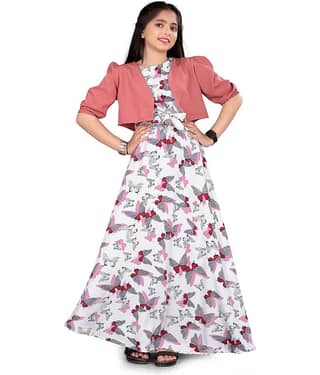 Aarya Creation Crepe Fit And Flare Dress For Girls ( Pack of 1 , Red )