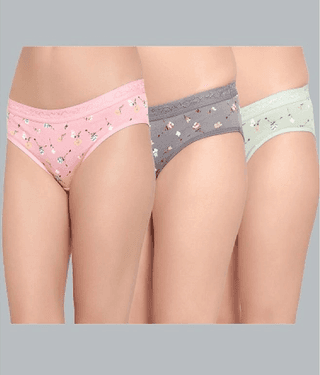 Bruchi Club Pack of 3 Cotton Printed Women's Hipster ( Multi Color ) Hipster Panty