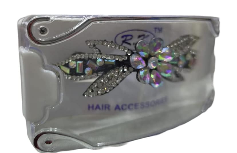Rhinestone and Crystal Flower Hair Clip* Silver-Tone Flower Hair Barrette* view 2