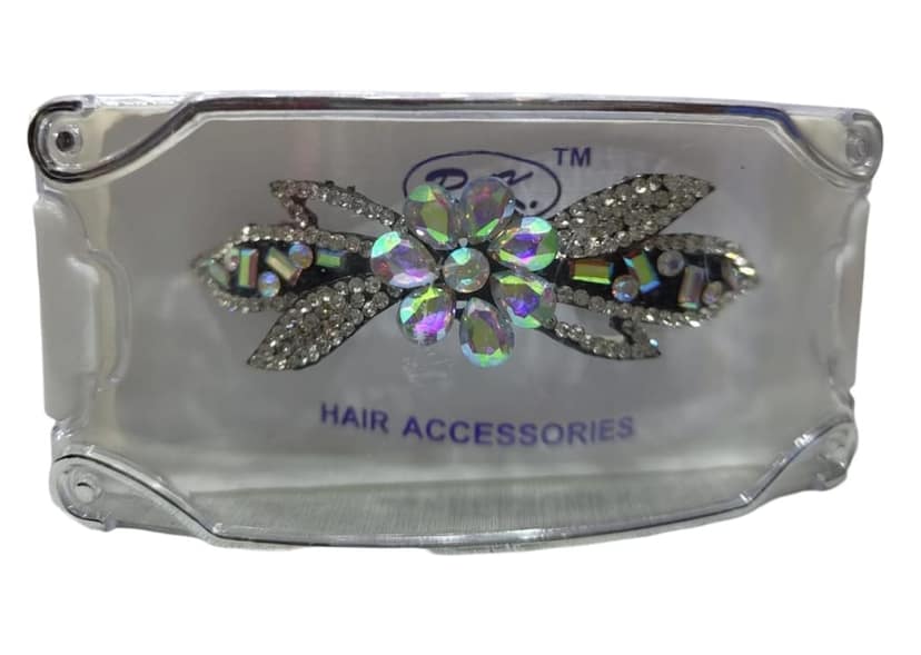 Rhinestone and Crystal Flower Hair Clip* Silver-Tone Flower Hair Barrette* view 3