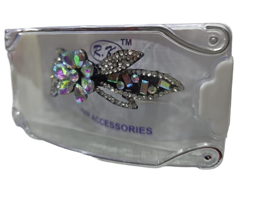 Rhinestone and Crystal Flower Hair Clip* Silver-Tone Flower Hair Barrette* view 4