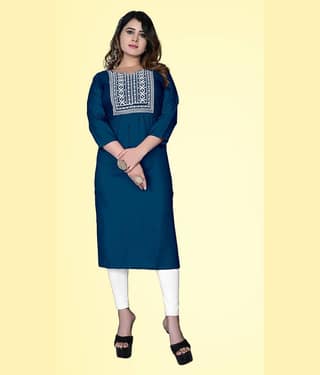 haya fashion - Blue Rayon Women's Straight Kurti ( Pack of 1 )