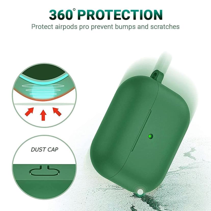 LIRAMARK Silicone Soft Case Cover with Buckle for Airpods Pro (2019), AirPods Pro 1st Generation (Green) view 5