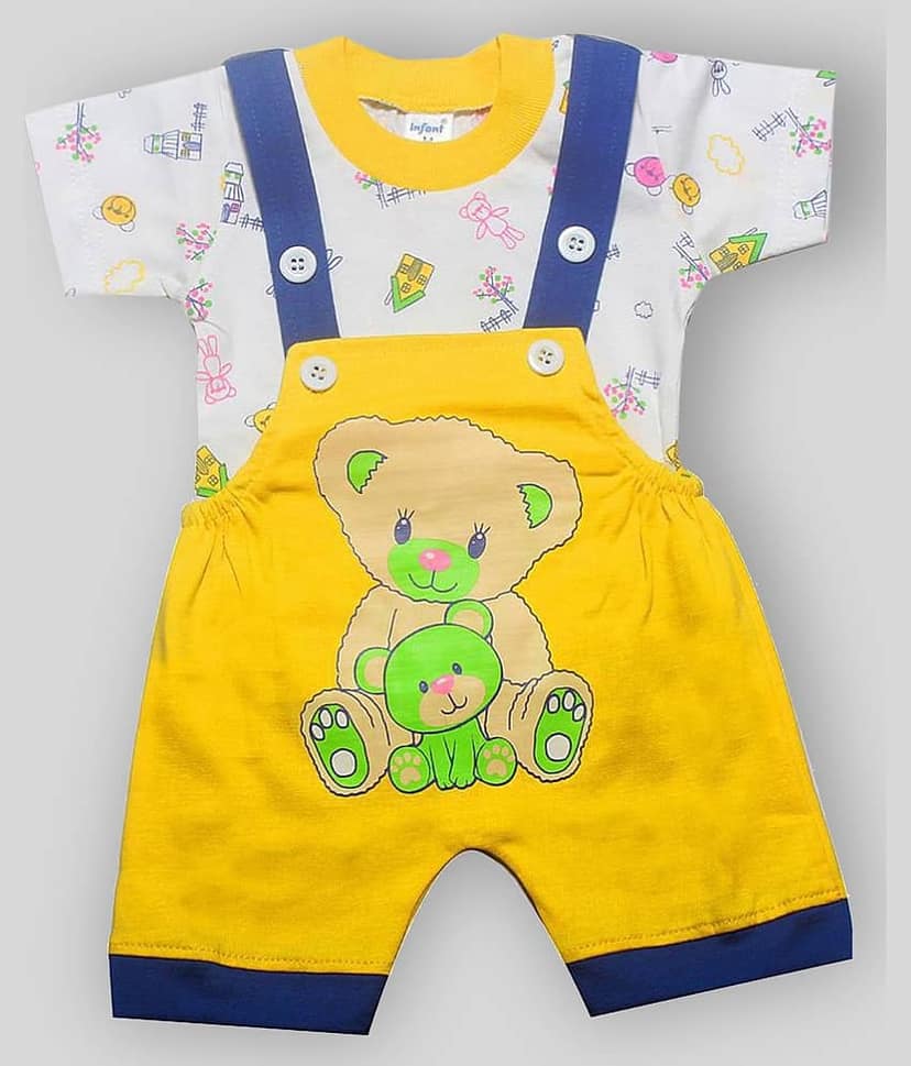 INFANT Pack of 1 Unisex for Baby 100% Cotton Dungaree Sets ( Yellow )