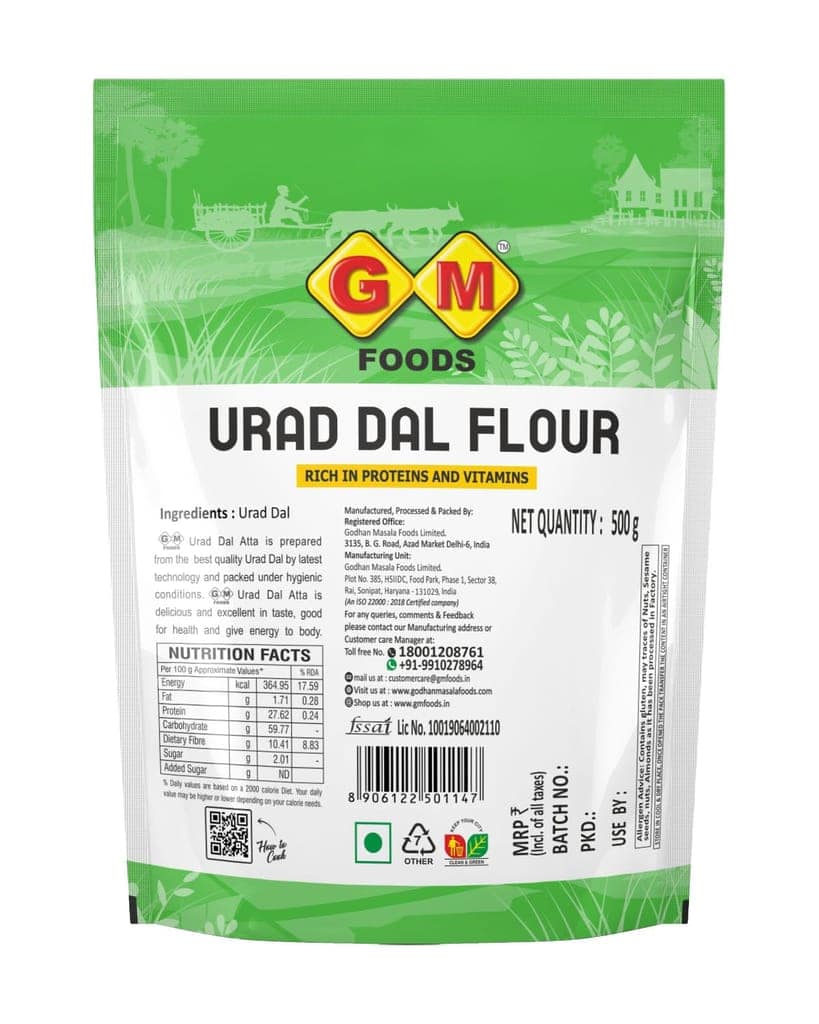 GM Foods Urad Dal Atta 500g | Black Gram Flour | High Protein, Natural & Nutritious | Gluten-Friendly Flour for Dosa, Idli, Dhokla & Indian Cooking | Fresh Quality view 4