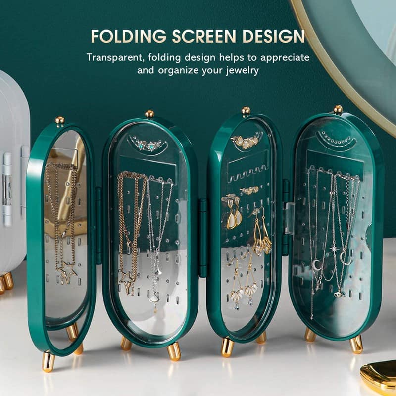 Denzcart Earring Organizer, 4-Layer Foldable Earring Holder, Small Jewelry Organizer, Jewelry Holder for Earring Stud Earrings Necklace, Jewelry Travel Organizer-Green. view 6