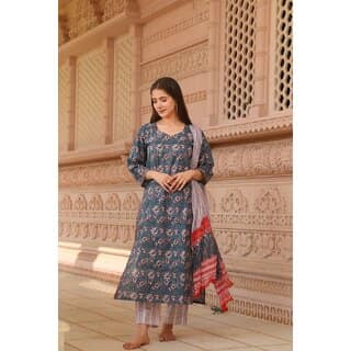Elara Grey Rayon Dupatta Kotachex Kurta Set For Women