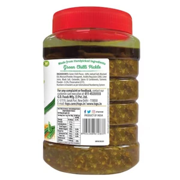 Tops Green Chilli Pickle 950 Gms view 4