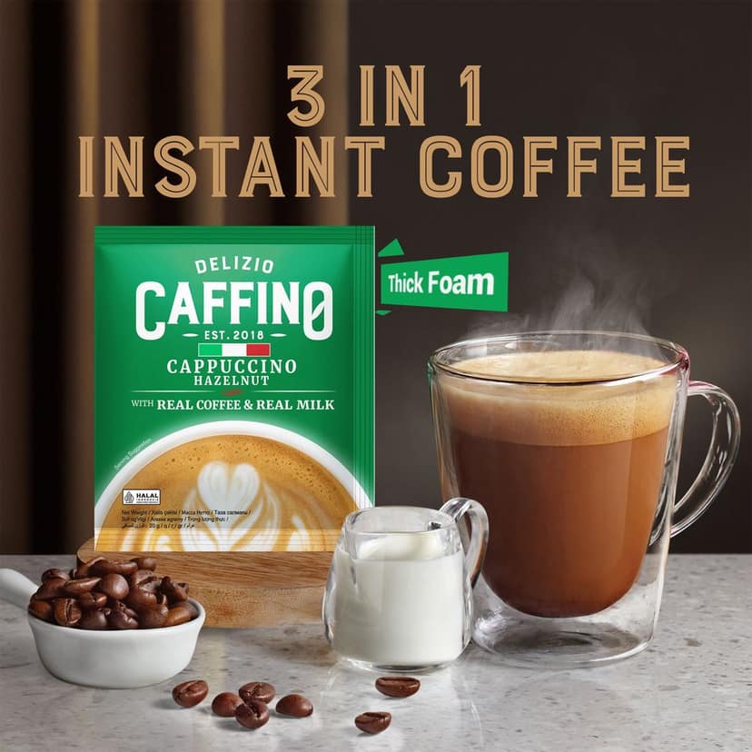 CAFFINO Cappuccino Hazelnut Coffee with Real Milk & Real Coffee, 200g Pack (10 Sachet X 20g), Instant Coffee, The Product of Indonesia (Imported) view 7