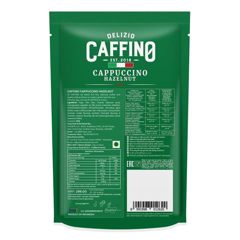 CAFFINO Cappuccino Hazelnut Coffee with Real Milk & Real Coffee, 200g Pack (10 Sachet X 20g), Instant Coffee, The Product of Indonesia (Imported) view 9