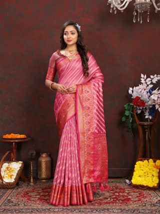 Soft organza silk saree with Meenakari weawing ...