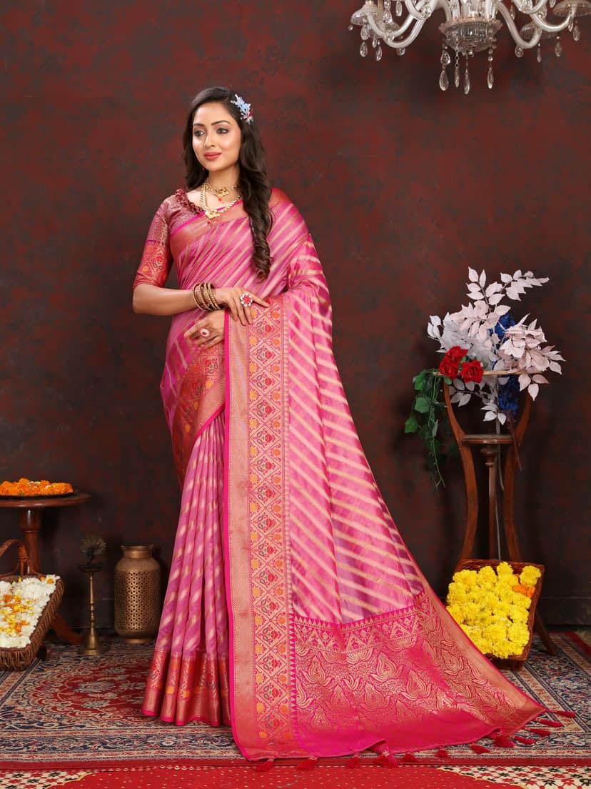Soft organza silk saree with Meenakari weawing ... view 2