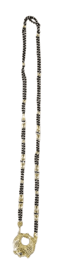 22K Gold Plated Black Beads Mangalsutra with Round Pendant for Women view 3