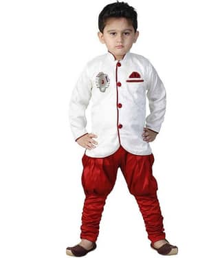 hrr Boys Silk Solid - Pattern Kurta Pyjama Set ( Beige , Pack of 1 )
