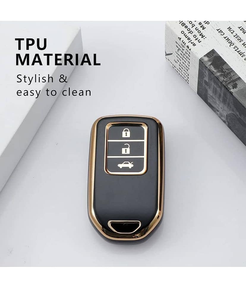 TANTRA TPU car Key Cover Compatible for Honda City, Civic, Jazz, Amaze, CR-V, BR-v, WR-V with 3 Button Smart Key (Gold Black) view 2