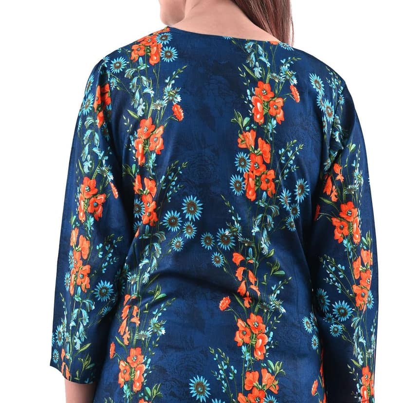 Women's Rayon Fabric Stylish Floral Block Print Kurti Blue view 6