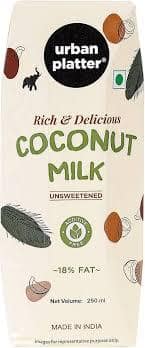 Urban Platter Unsweetened Coconut Milk, 250Ml [18% Fat, Additive-Free, Made In India, 100% Pure, Clean Label]