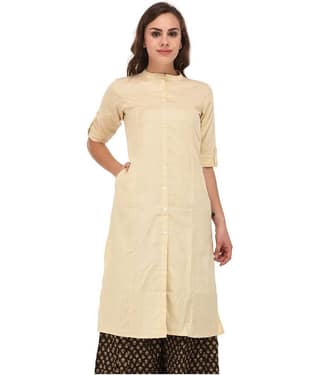 Pistaa Beige Cotton A-line Kurti