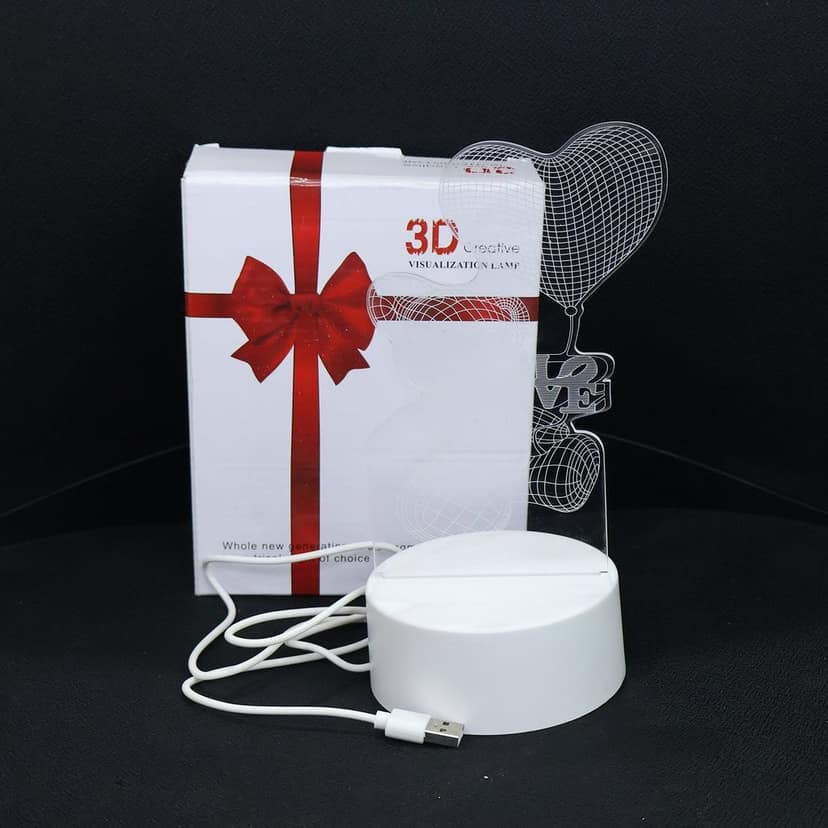 3D Illusion LED Night Lamp with Teddy Bear Holding Heart Design view 7