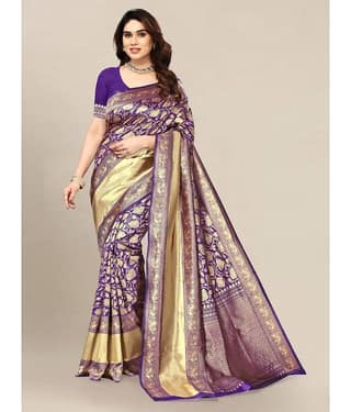 Om Shantam Sarees Banarasi Silk Embellished Saree With Unstitched Blouse Piece ( Multicolour )