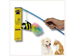 A+a Pets' Cat Wand Teaser Interactive Toy with Feather Tail Play Toy for Cats, Puppies, and Small Animals - Nemo Yellow Stripes