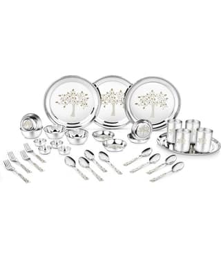 Classic Essentials Laser Printed Stainless Steel Dinner Set ( Pack of 32 ) Silver