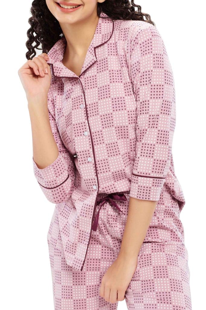 ZEYO Women's Cotton Green Star Printed Night suit set view 2