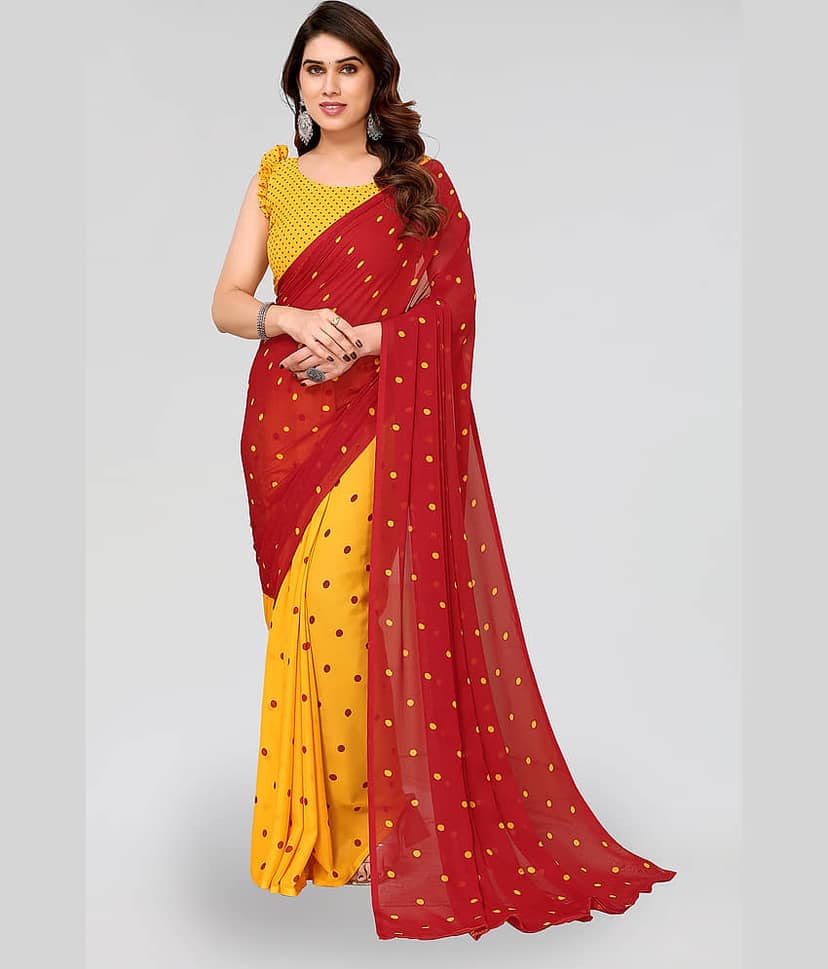 ANAND SAREES Georgette Printed Saree With Unstitched Blouse Piece ( Yellow )