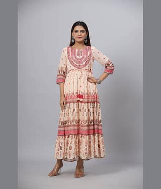 Juniper Women Georgette Printed Ethnic Dress ( Black )