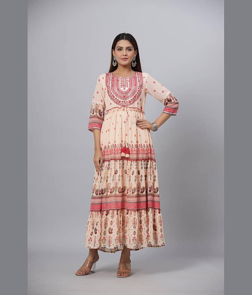 Juniper Women Georgette Printed Ethnic Dress ( Black )