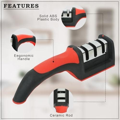 GLUN® 3 in 1 Knife Sharpener with Easy-Grip Handle and Non-Slip Rubber Base, 3-Stage Sharpening Tool forAll Types of Ceramic Knives and Steel Knives view 3