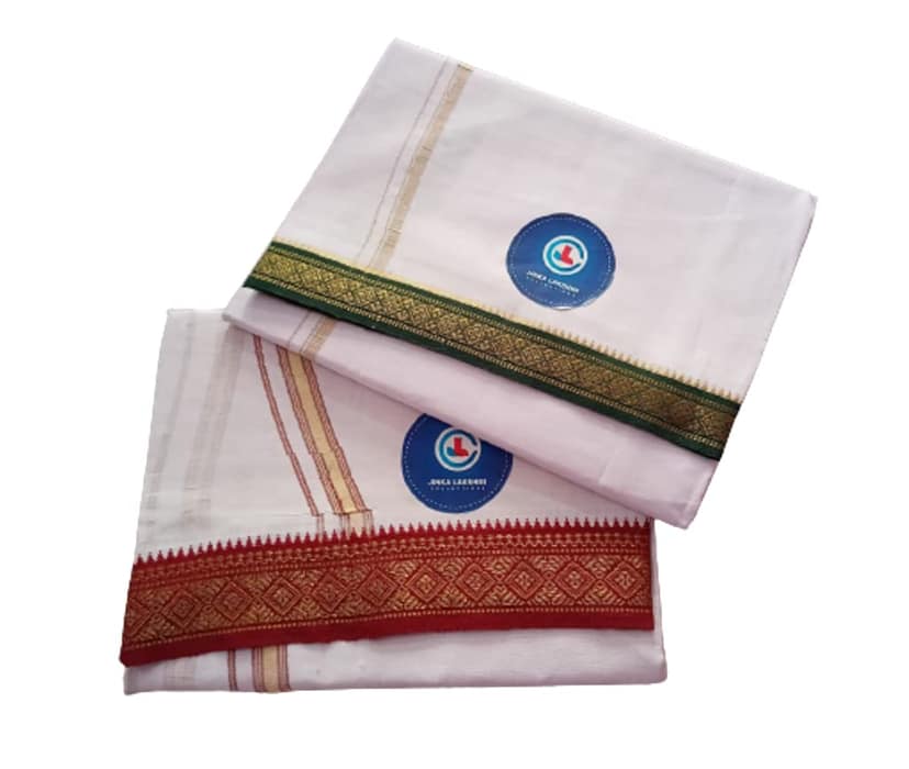 Jinka Lakshmi Collections Combo White Cotton Dhoti With Big Borders 4 Meters Unstitched Pack of 2 (Multicolor-2)